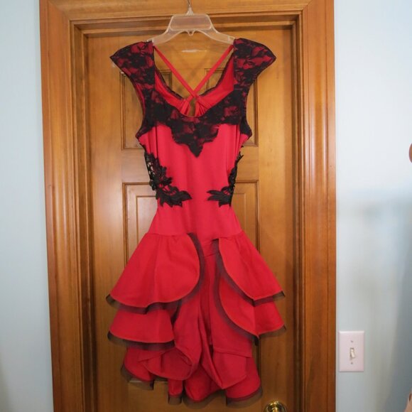 Red & Black Dance Costume Ballet No Tulle Open Back Size Adult S Child XL - Picture 2 of 7